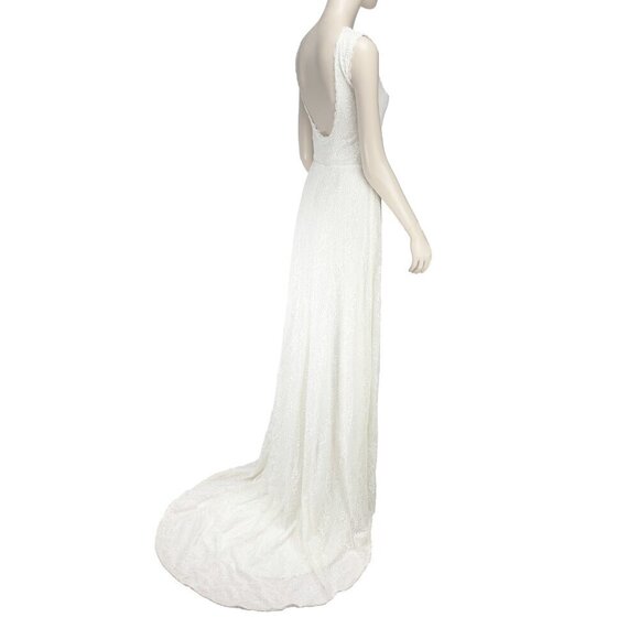 BLUSH SC Classic Simple Boho Lace Openback Stretch Shimmering Wedding Dress S-XS - Picture 5 of 12